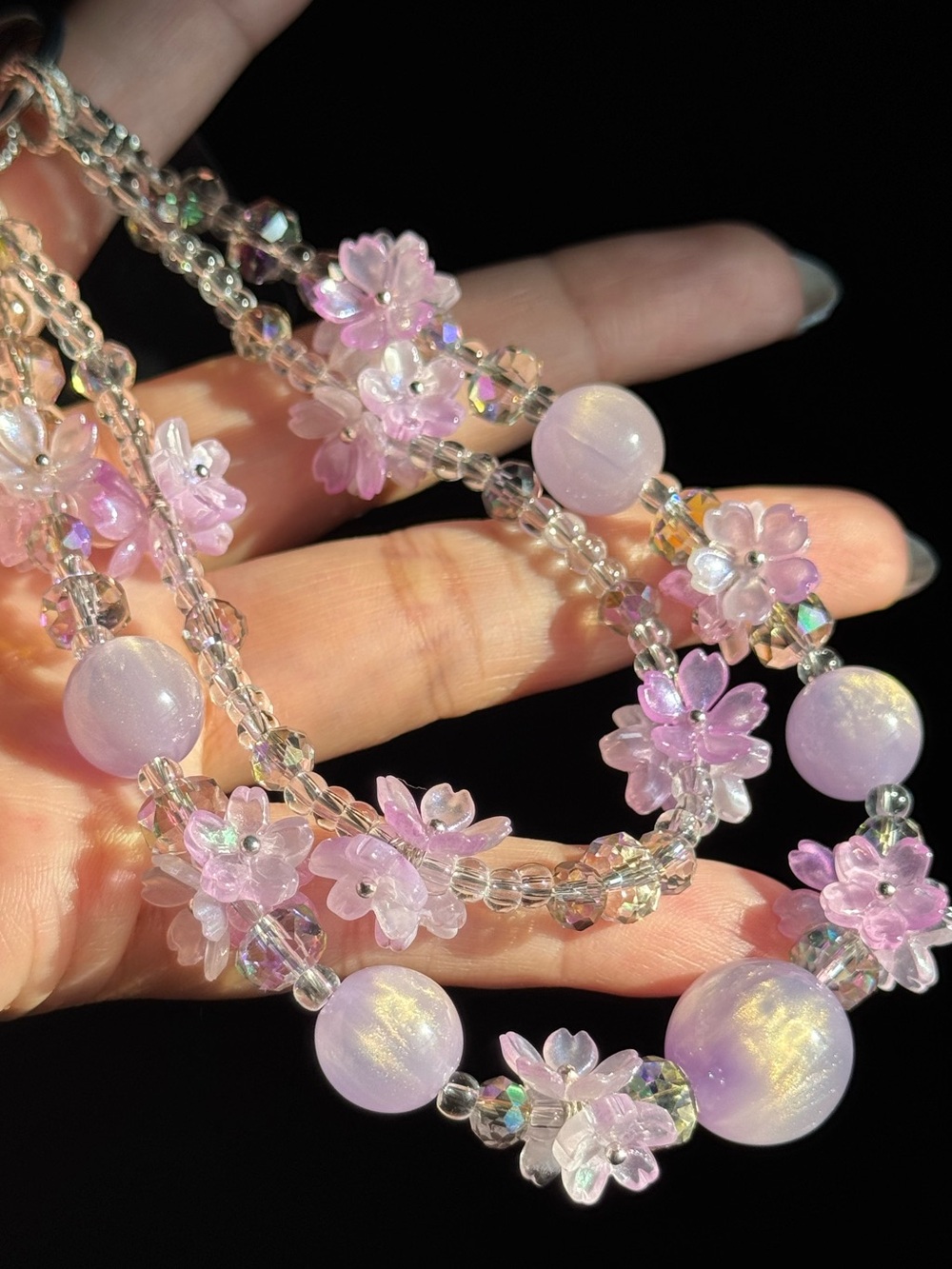 Phone Wristlet / Purse Charm -  Lilac Sakura Beaded Charm